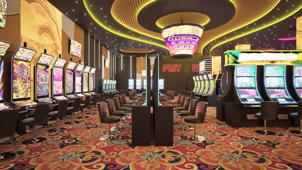 Casino. Interior design. Computer Generated Image. Architectural Visualization. 3D Render. Stock Photo