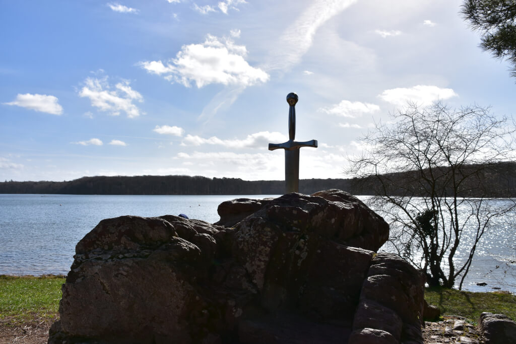 The sword Excalibur planted in a rock, near Lake Tremelin, in Brittany