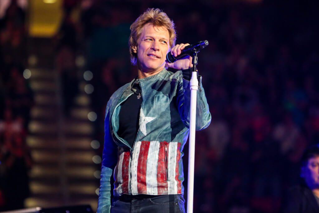 Jon Bon Jovi of the band Bon Jovi live in concert as part of their 2013-2014 Because We Can World Tour.